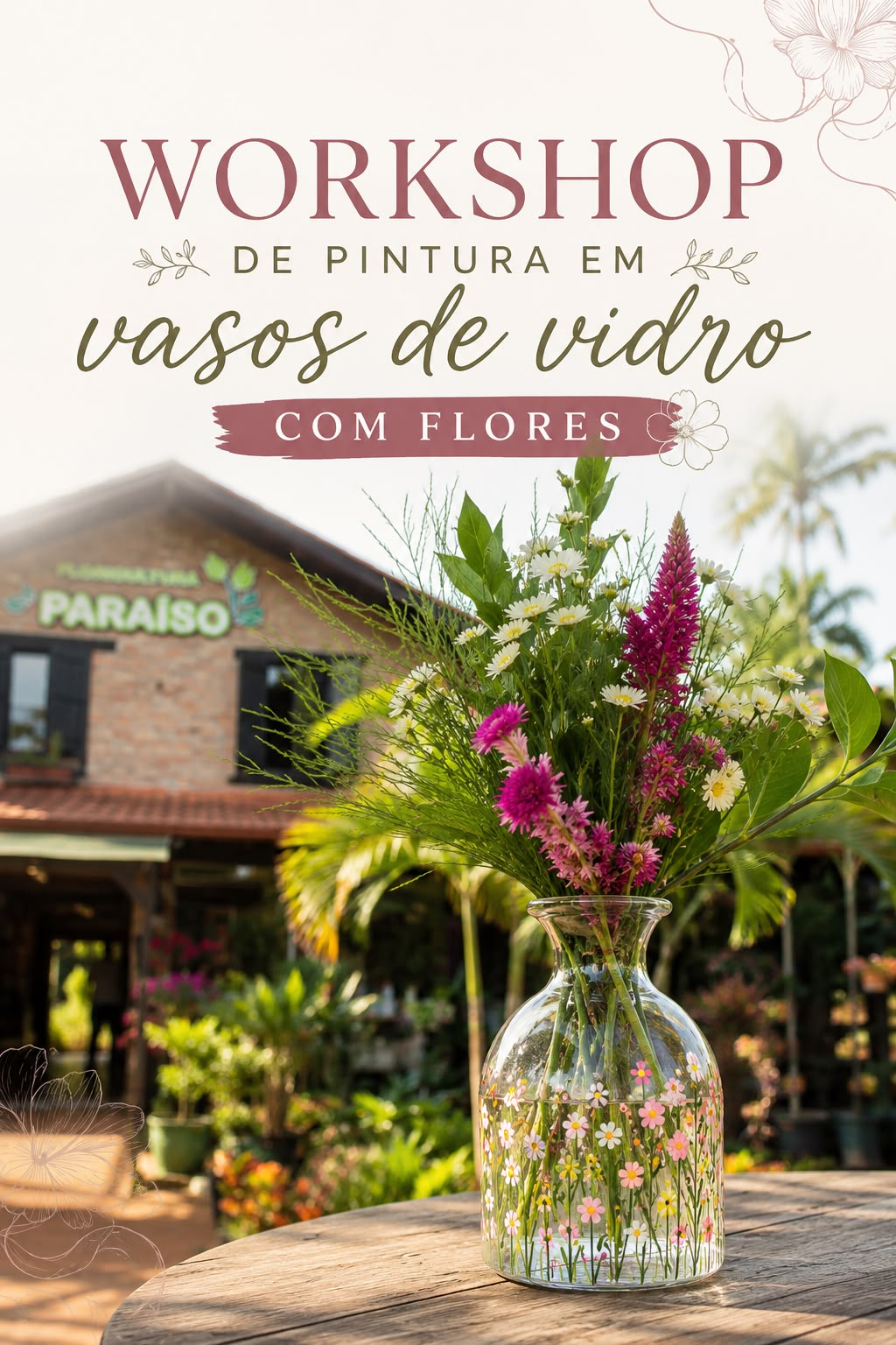 Workshop de Pintura em Vaso de Vidro com Flores — Holana Art